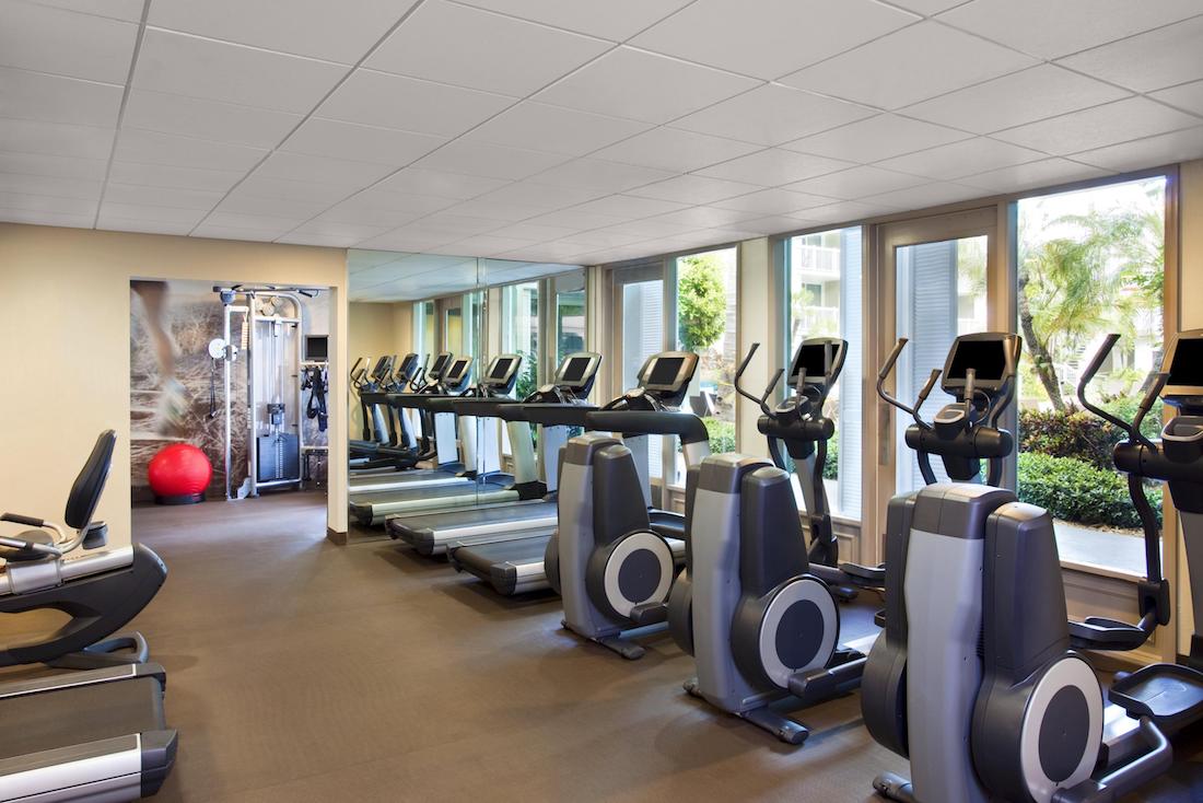 Gym with treadmills and exercise bikes